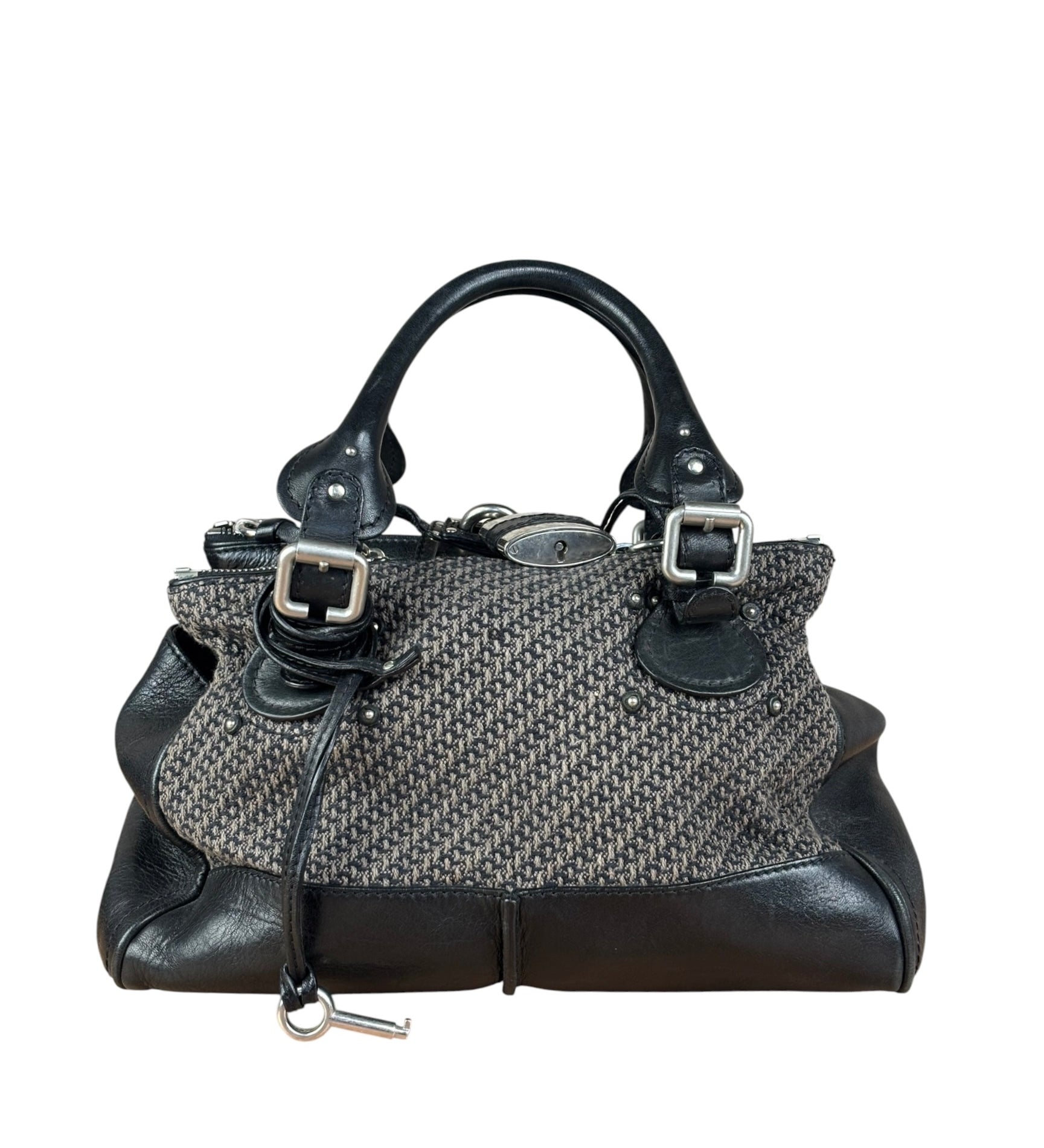 Chloe Black Tweed Leather Paddington Shoulder Bag