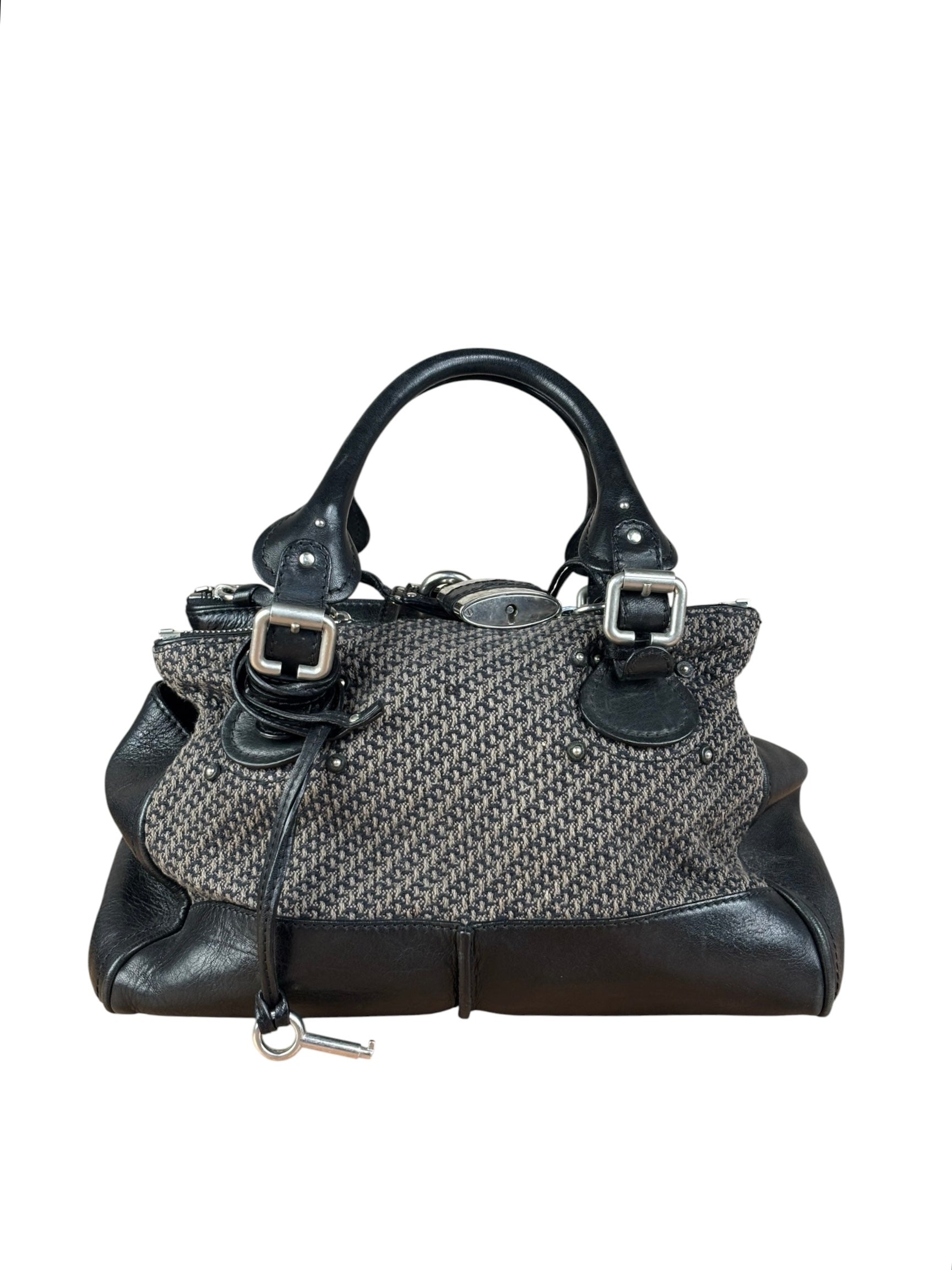 Chloe Black Tweed Leather Paddington Shoulder Bag