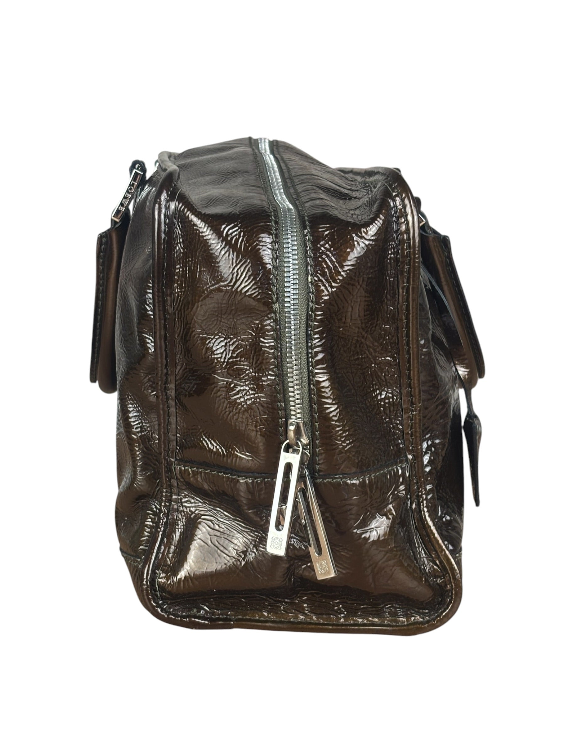 Loewe Vintage Brown Patent Leather Amazona Handbag