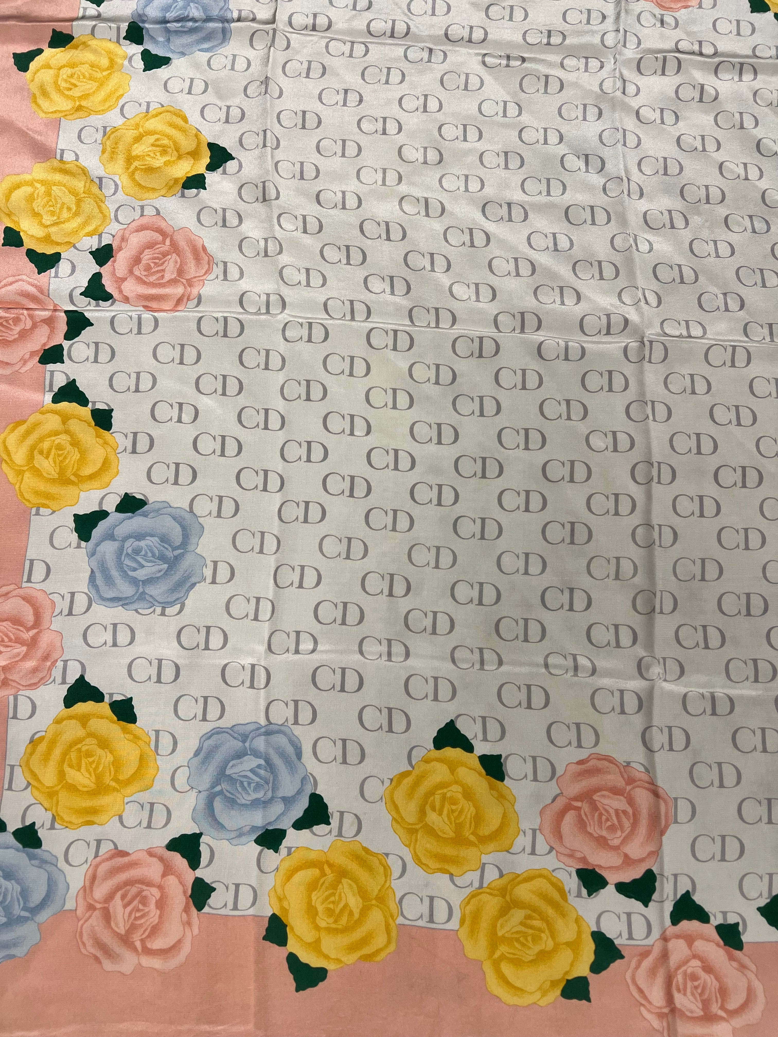 Christian Dior CD Flower Print Silk Scarf
