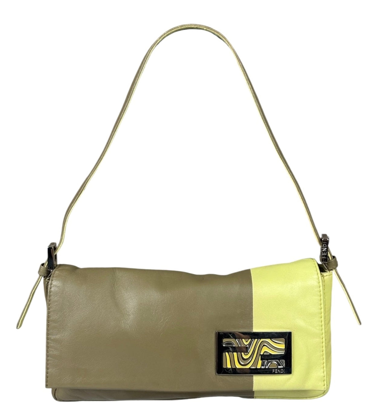 Fendi Camel Tan/Lime Yellow Leather Flap Pochette