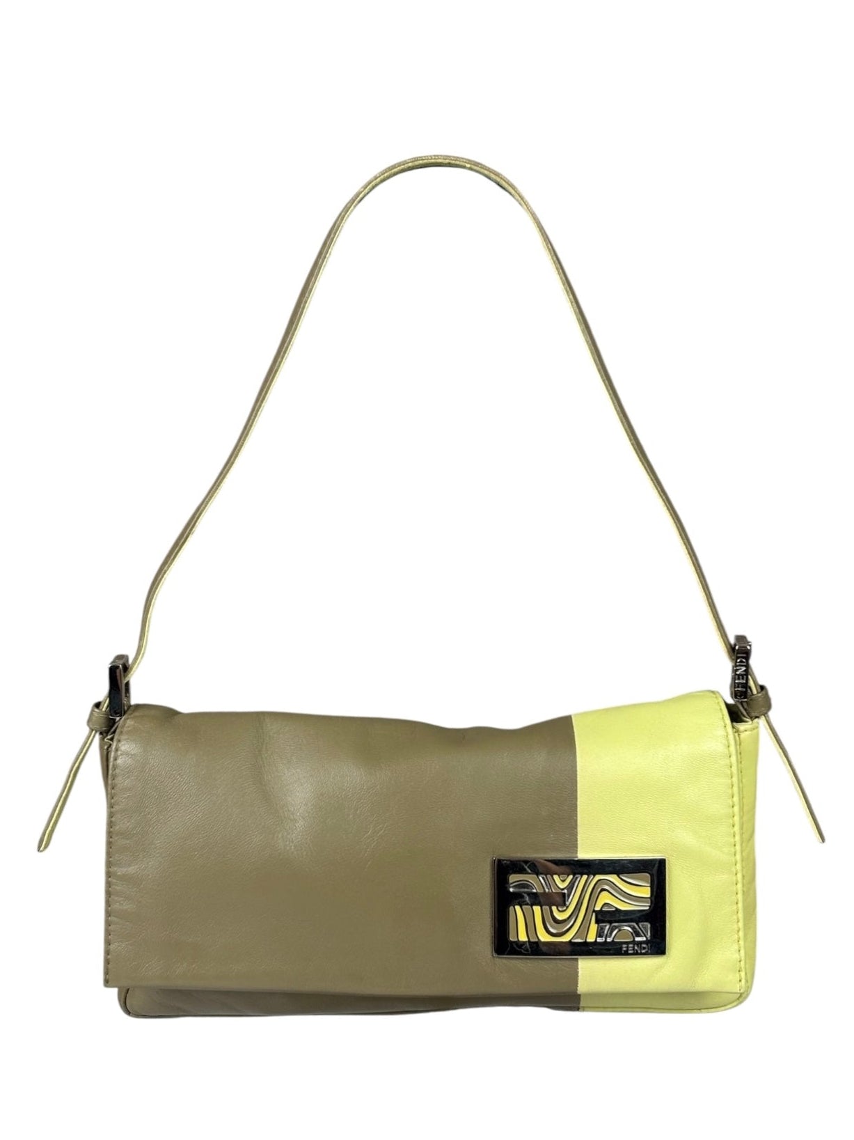 Fendi Camel Tan/Lime Yellow Leather Flap Pochette