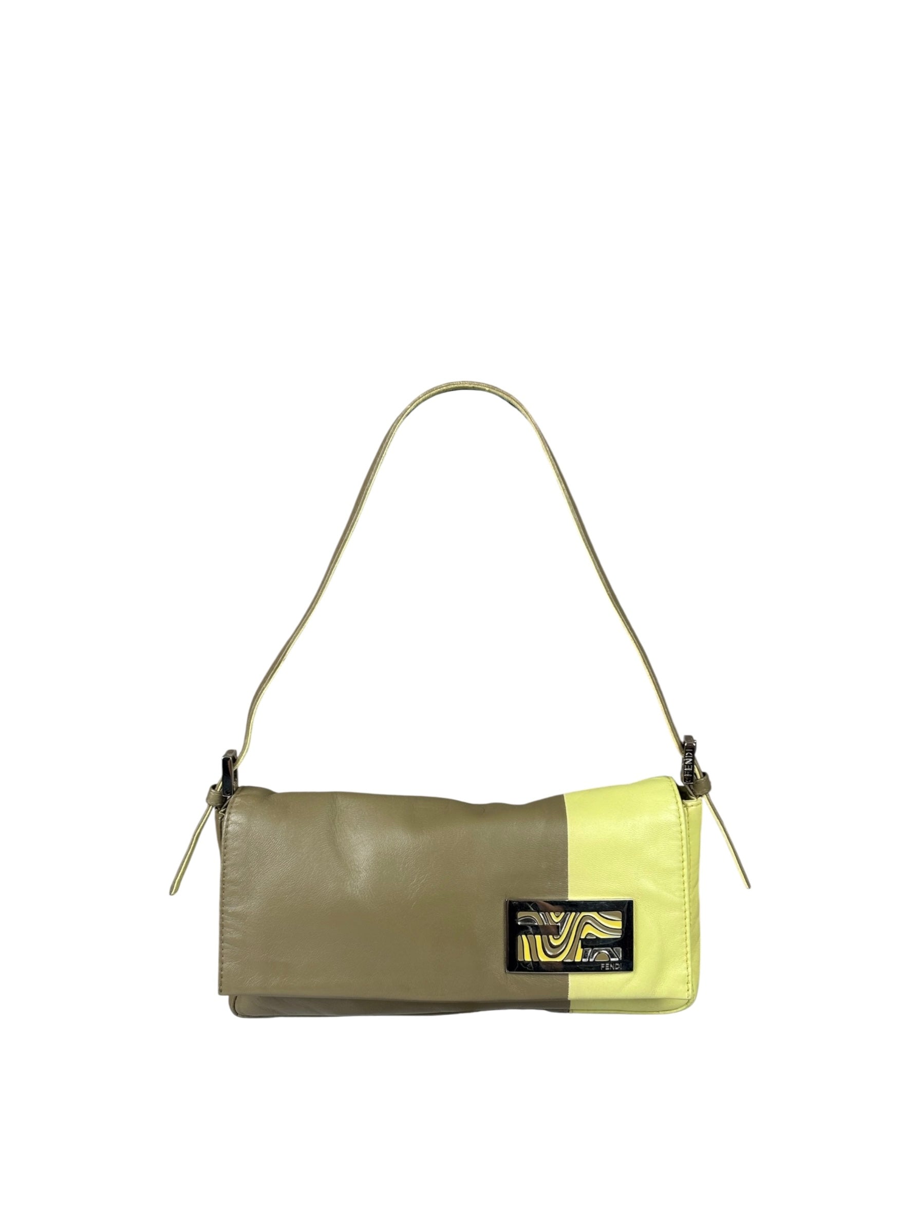 Fendi Camel Tan/Lime Yellow Leather Flap Pochette