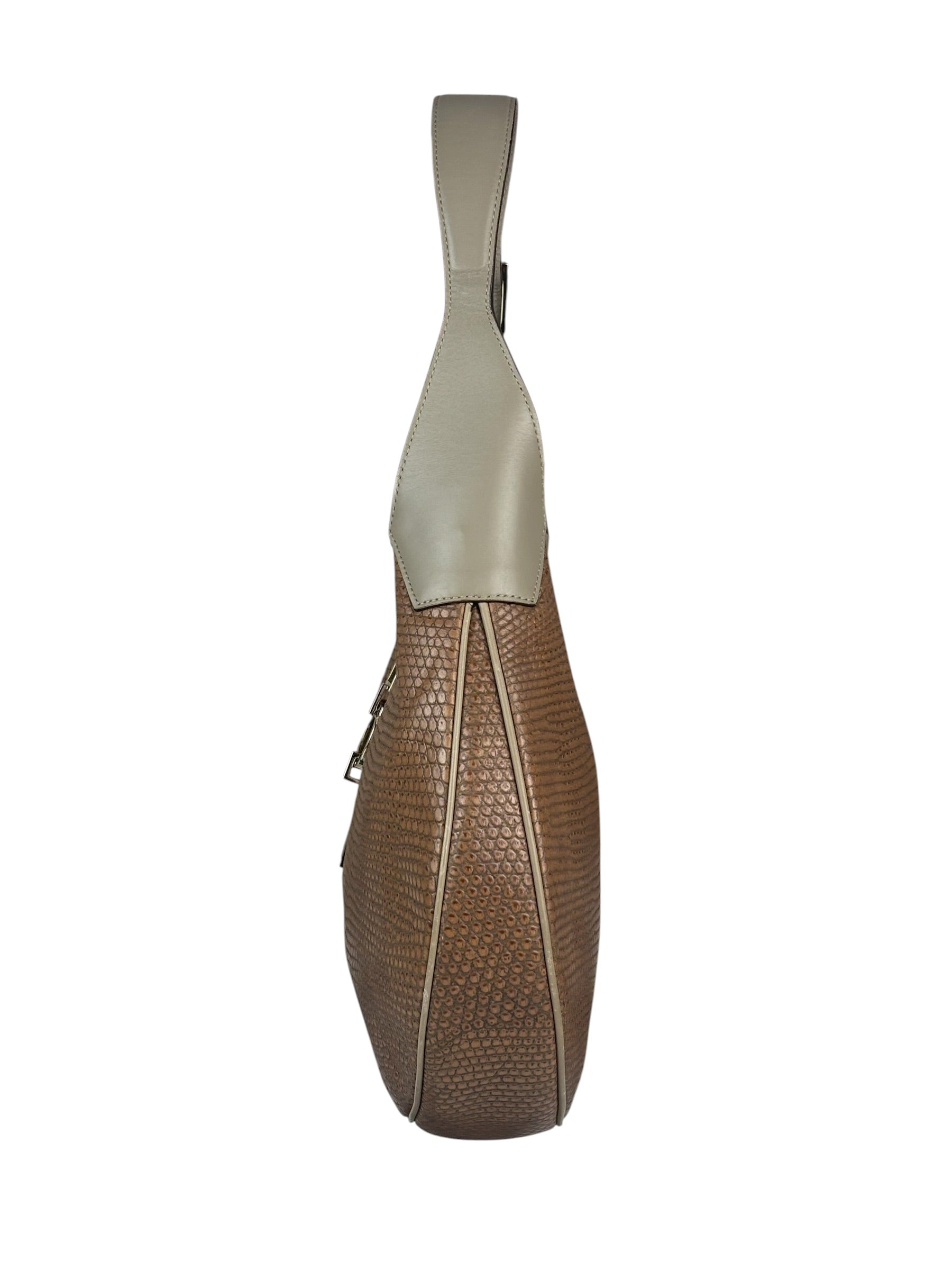 Salvatore Ferragamo Brown Lizard-Embossed Hobo Bag