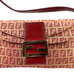 Fendi Red Leather Trim Zucca Baguette
