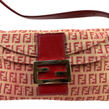 Fendi Red Leather Trim Zucca Baguette