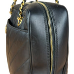 Chanel Black Chevron Leather Chain Camera Shoulder Bag 2000-2002