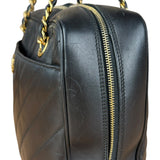 Chanel Black Chevron Leather Chain Camera Shoulder Bag 2000-2002