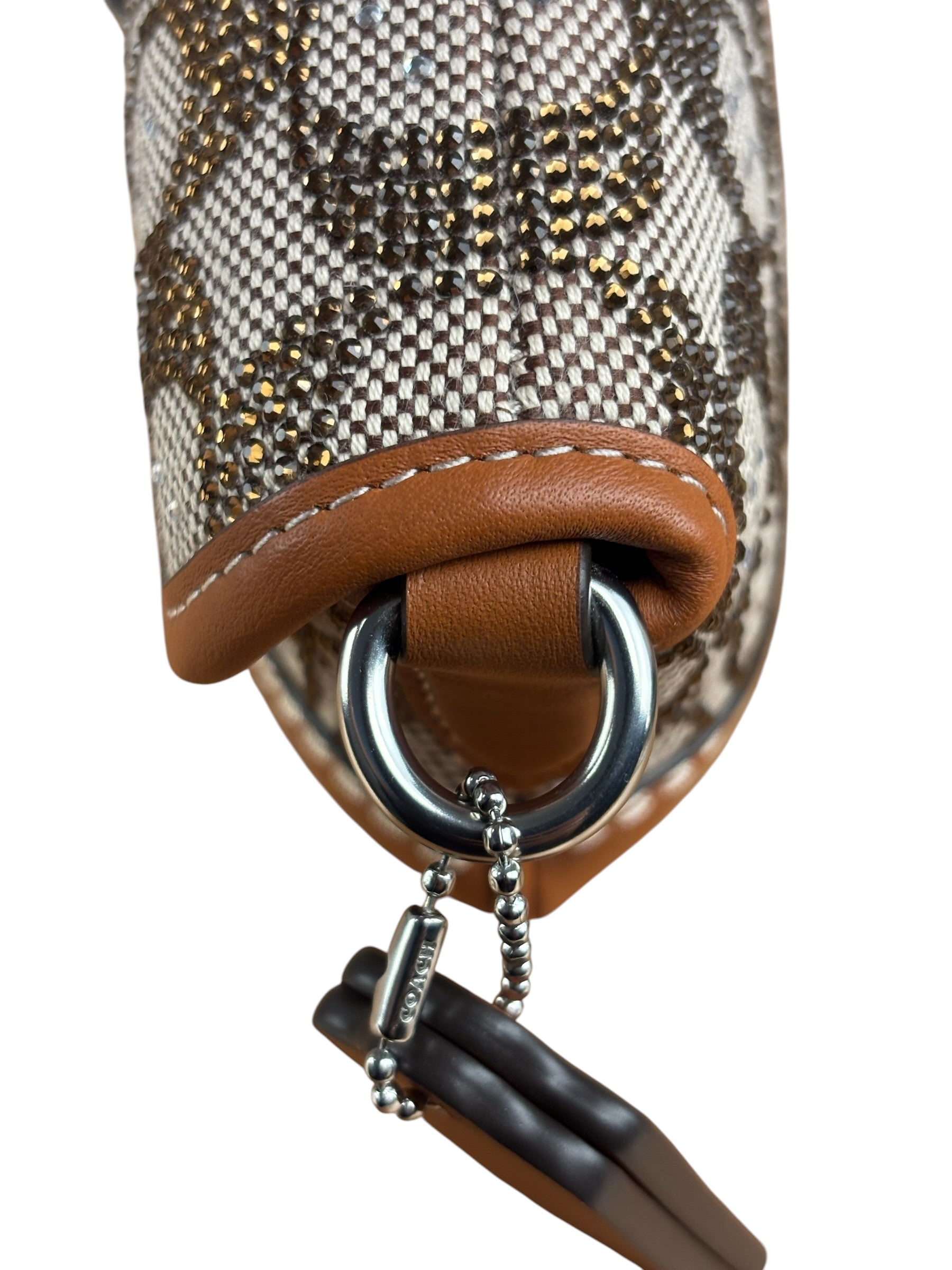 Coach Leather Trim Crystal Signature Jacquard Soho Pochette