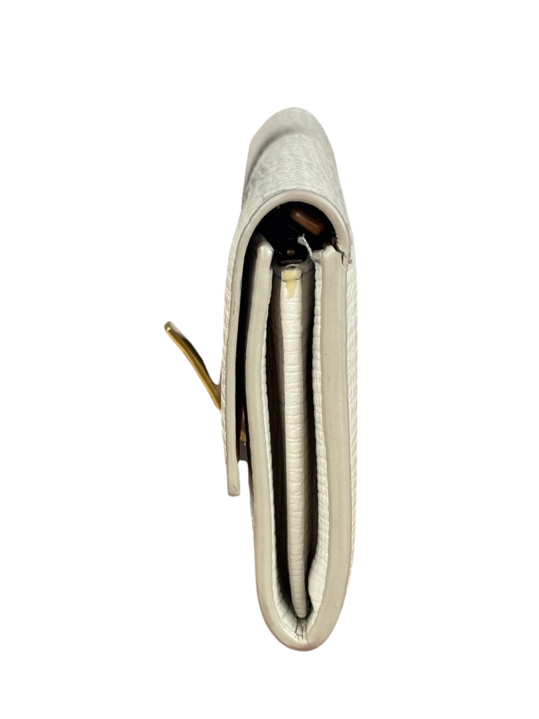Bottega Veneta White Leather Palmellato Angle Long Wallet