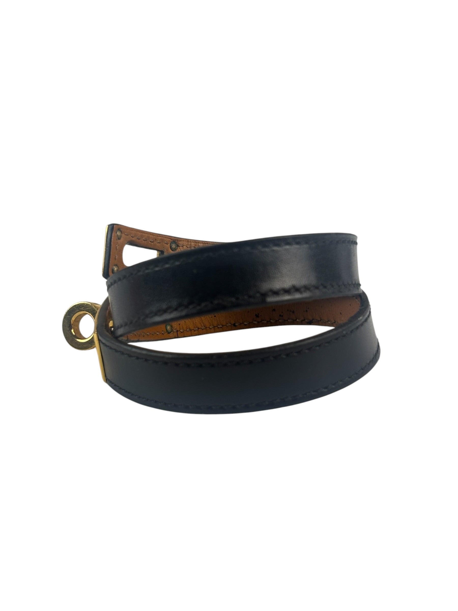 Hermes Black Leather Kelly Double Tour Bracelet