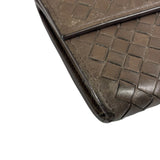 Bottega Veneta Grey Leather Intrecciato Flap Wallet