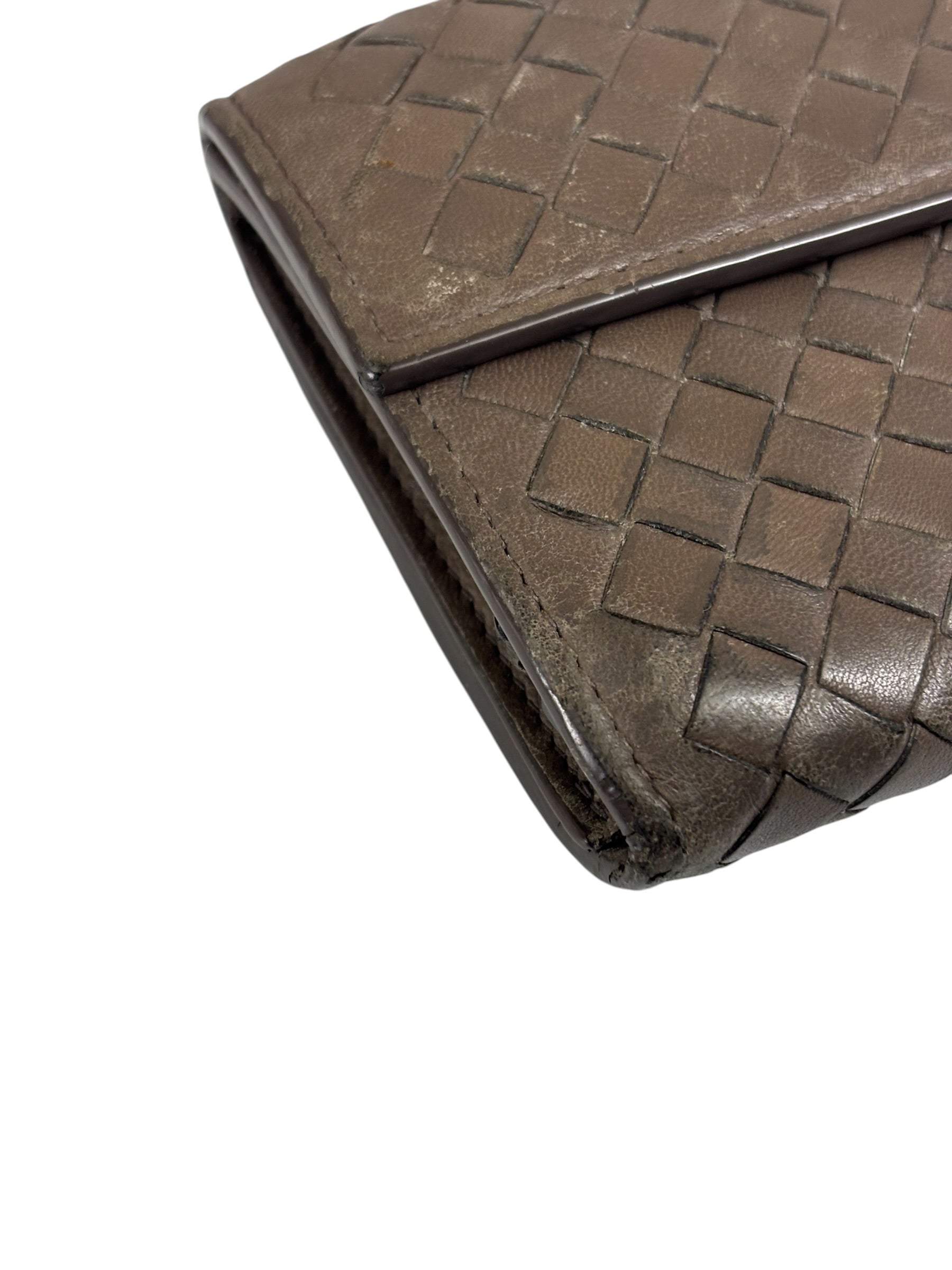Bottega Veneta Grey Leather Intrecciato Flap Wallet