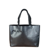 Prada Vintage Black Leather Spazzolato Laser-Cut-Logo Tote Bag