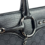 Gucci Black Leather Trim GG Horsebit Chain Shoulder Bag
