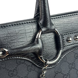 Gucci Black Leather Trim GG Horsebit Chain Shoulder Bag