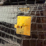 Hermes 1985 Black Crocodile Kelly 35