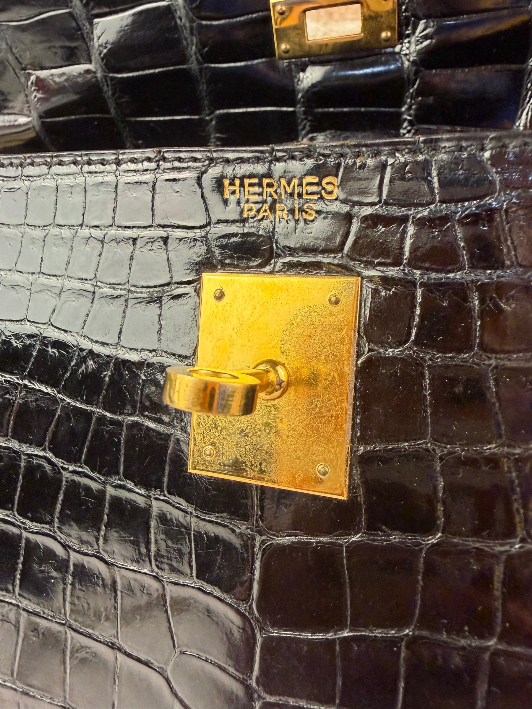 Hermes 1985 Black Crocodile Kelly 35