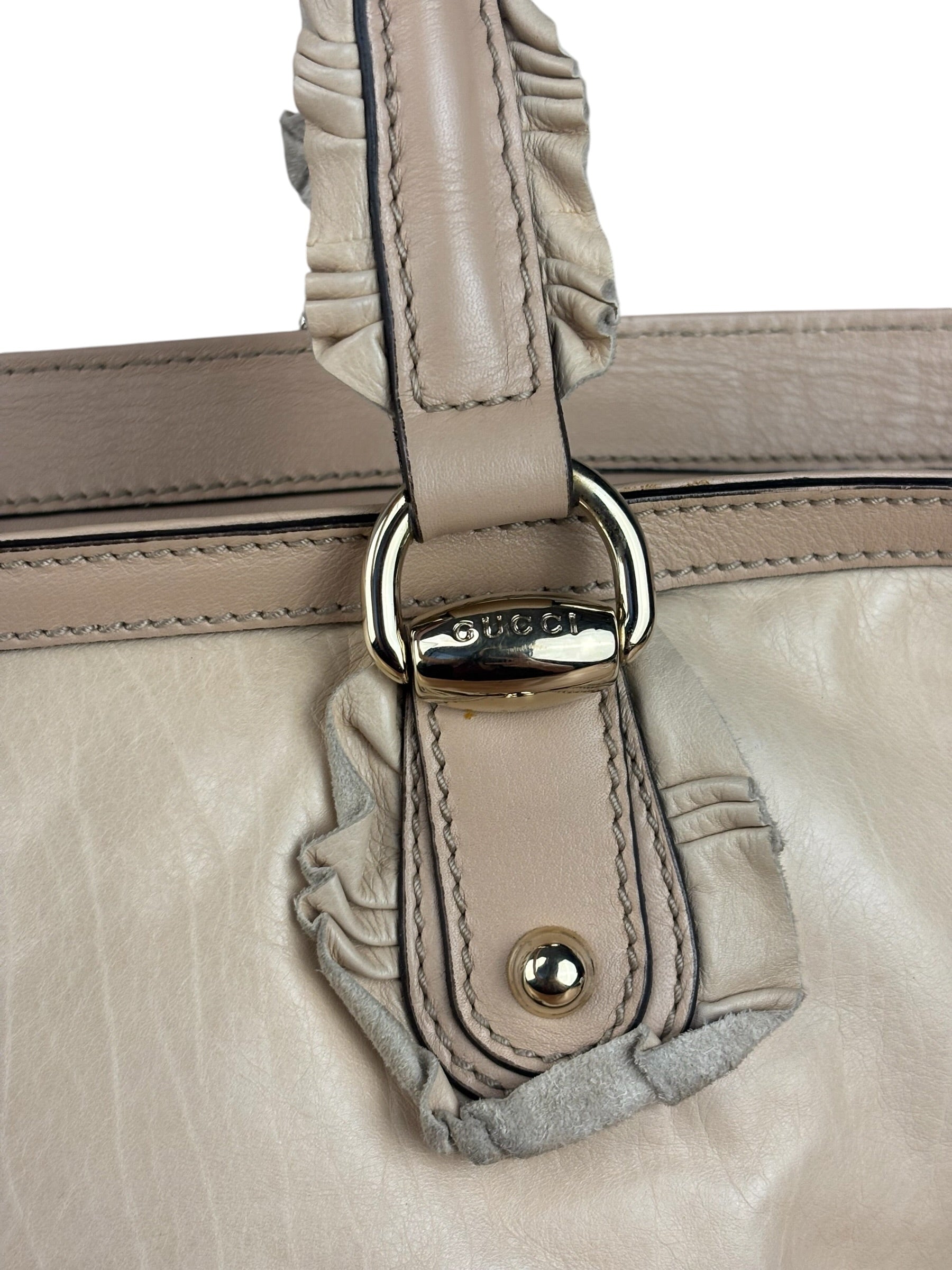 Gucci Vintage Beige Leather Ruched Handle Tote