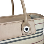 Burberry Multi-Color Leather Trim Striped Canvas Tote Bag