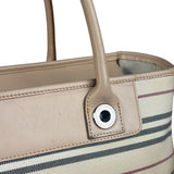 Burberry Multi-Color Leather Trim Striped Canvas Tote Bag