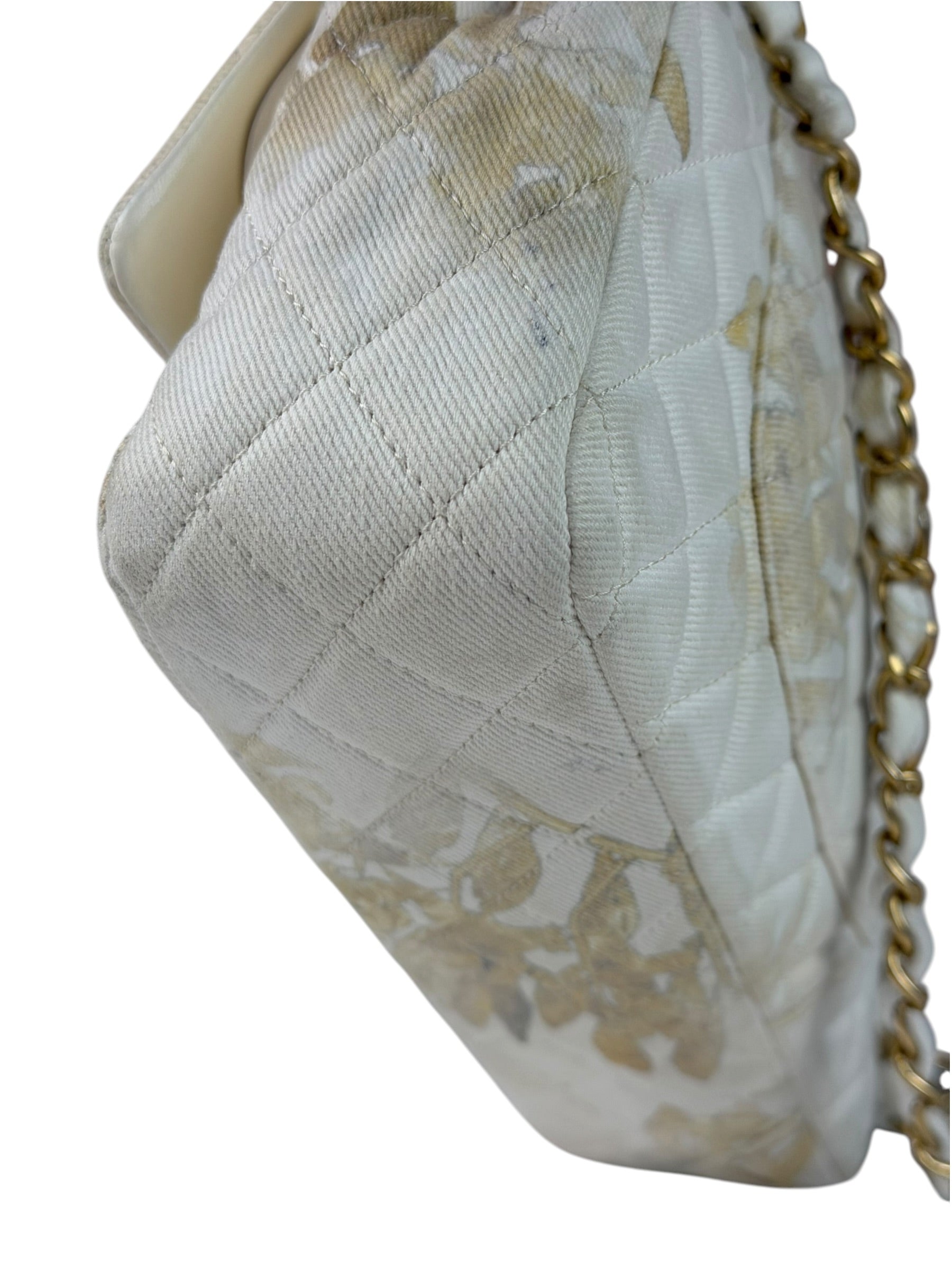 Chanel White Denim/Leather Trim Greek Collection Flower Double Flap Bag 2018
