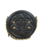 Chanel Black Quilted Caviar Leather CC Filigree Round Chain Clutch 2019
