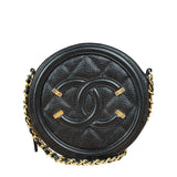 Chanel Black Quilted Caviar Leather CC Filigree Round Chain Clutch 2019