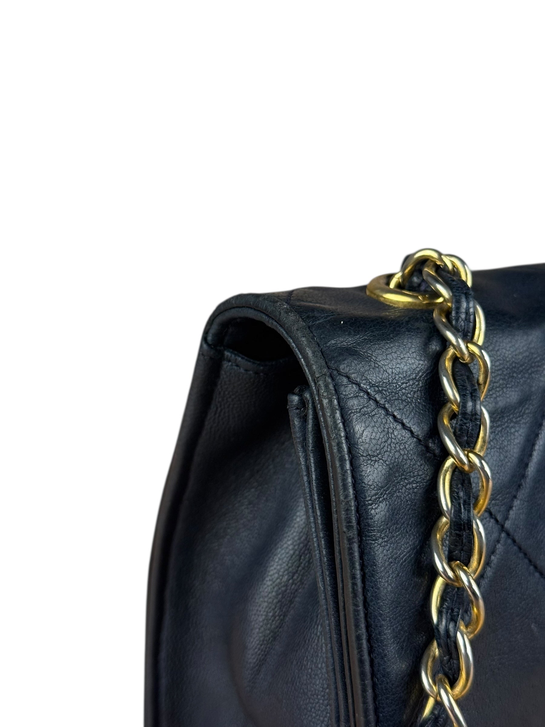 Chanel Black Diamond Stitch Flap CC Bag 1988