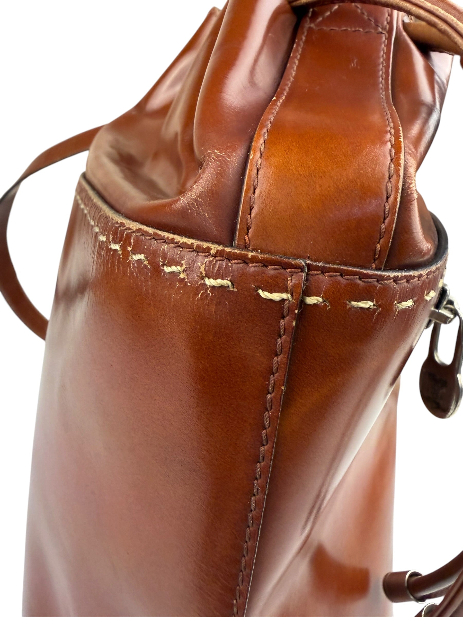 Celine Vintage Brown Leather Cinch Bucket Crossbody Bag