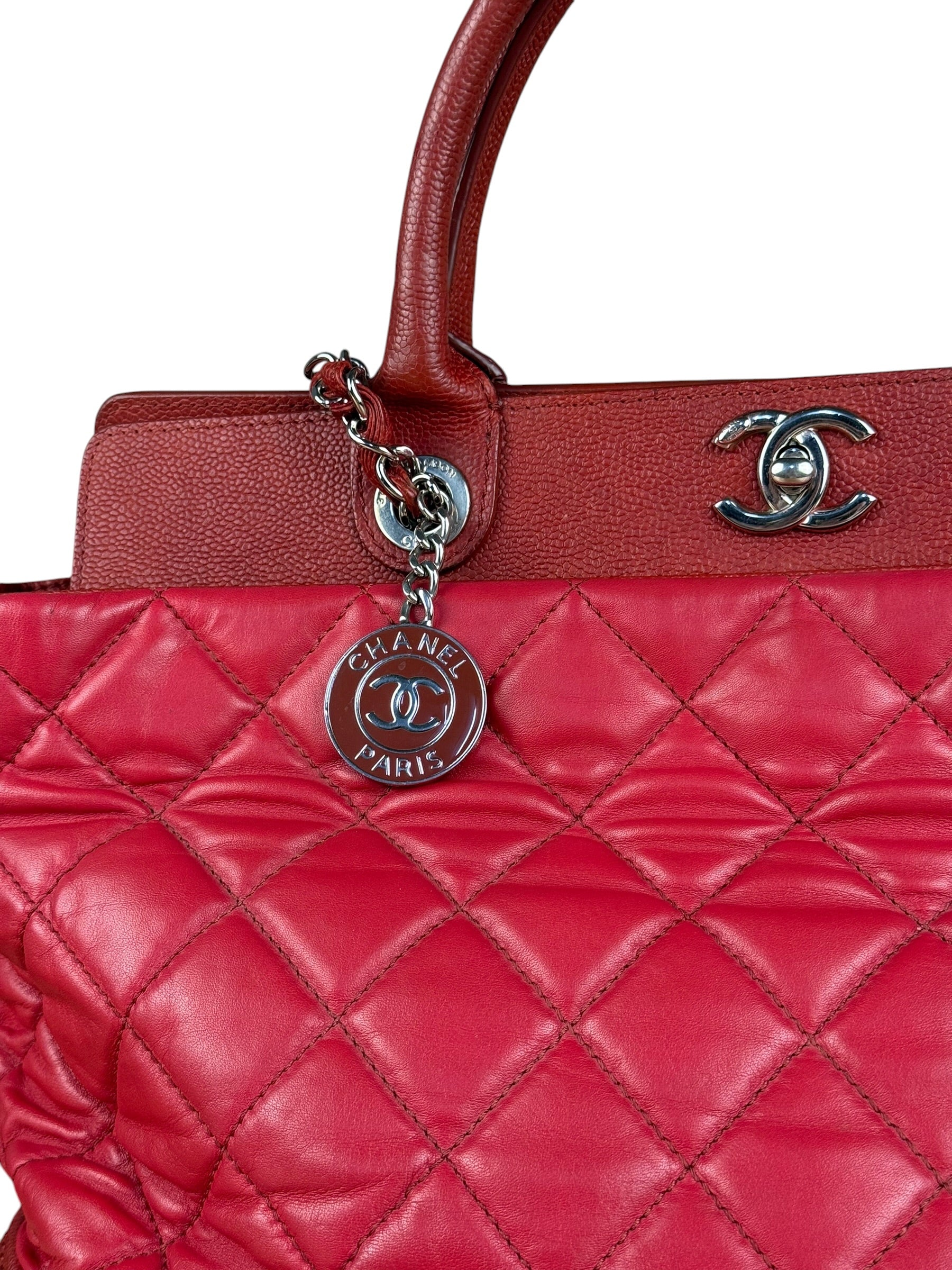 Chanel Red Quilted Caviar Be CC 2Way Tote Bag 2014