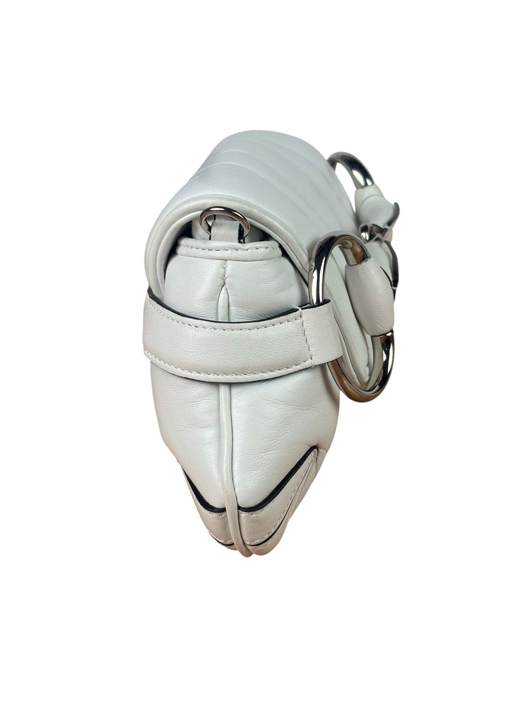 Gucci White Leather Horsebit Shoulder Bag