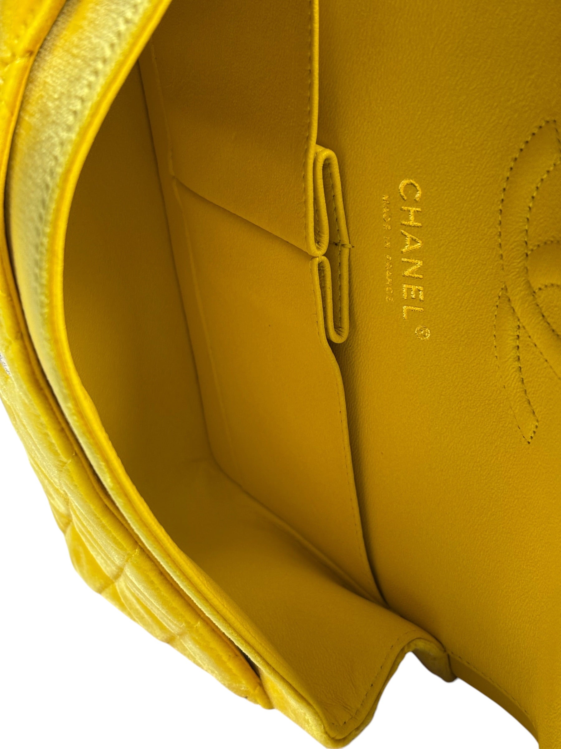 Chanel Yellow Quilted Velvet/Leather Double Flap Bag 2015