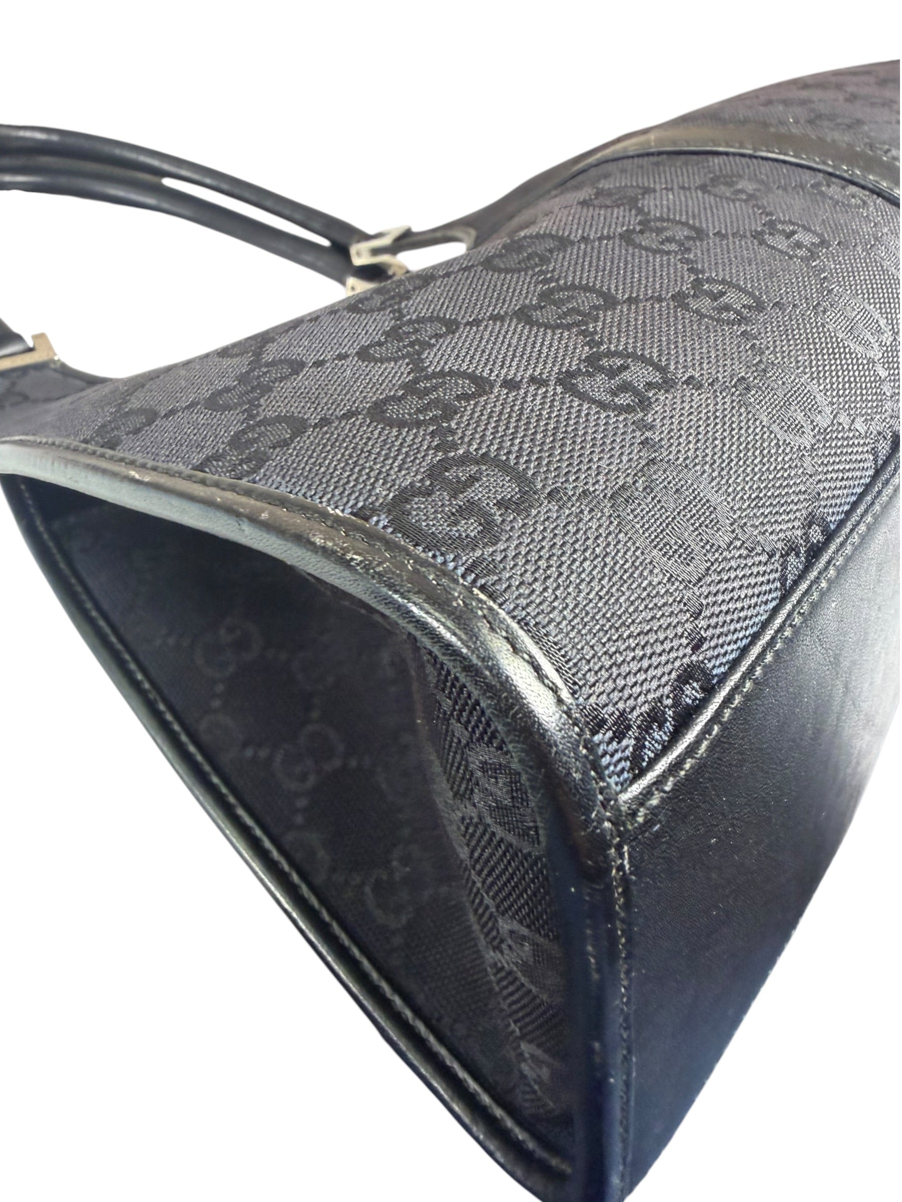 Gucci Black Leather Trim GG Bardot Jackie Medium Hobo Bag