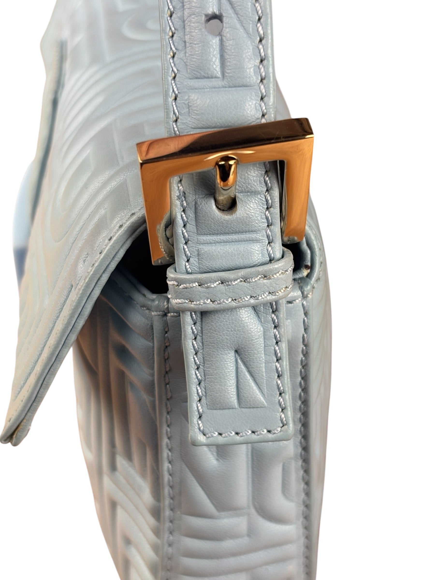 Fendi Blue Embossed Leather FF Baguette