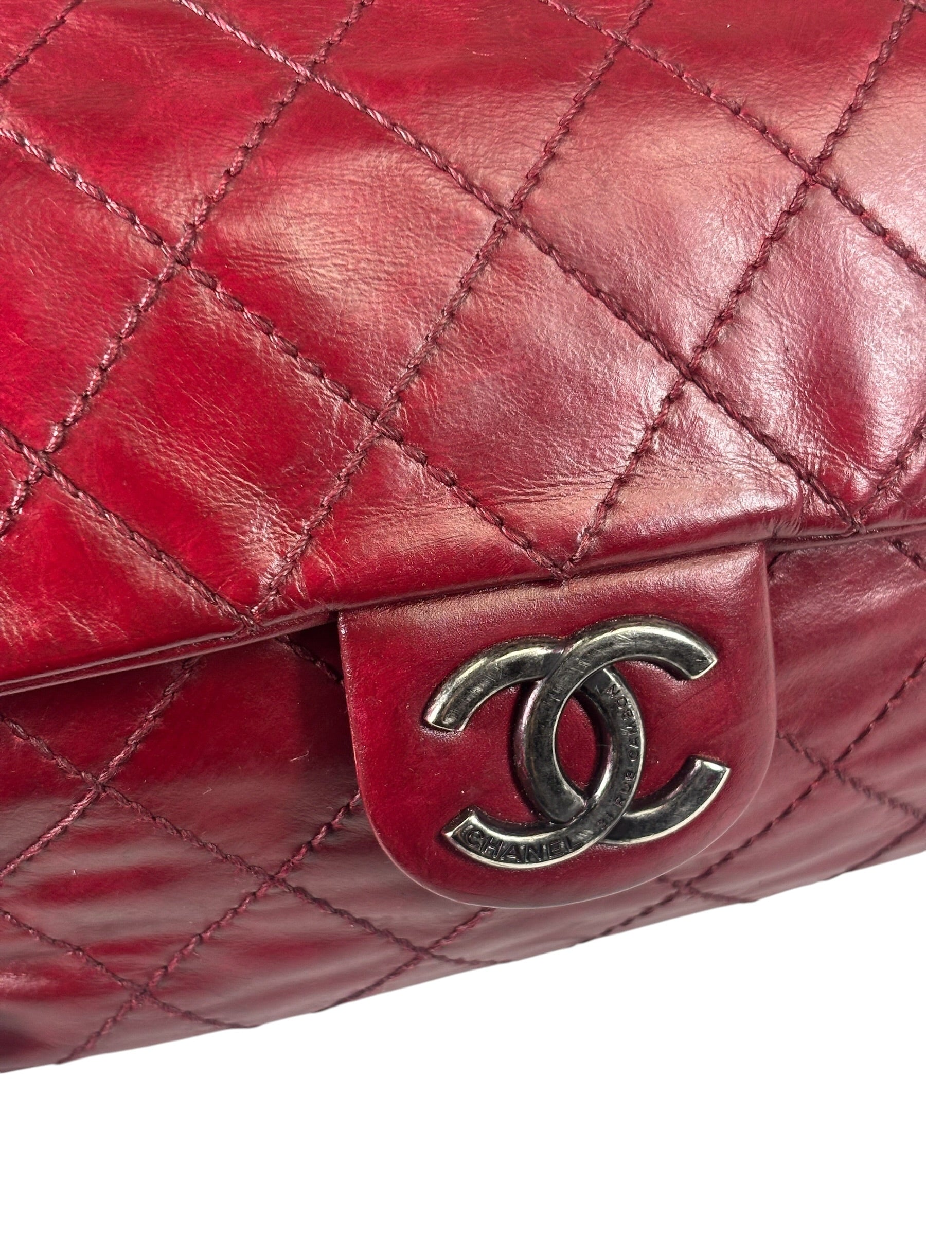 Chanel Red Quilted Calfskin Glazed Medium Duo Flap Bag 2012