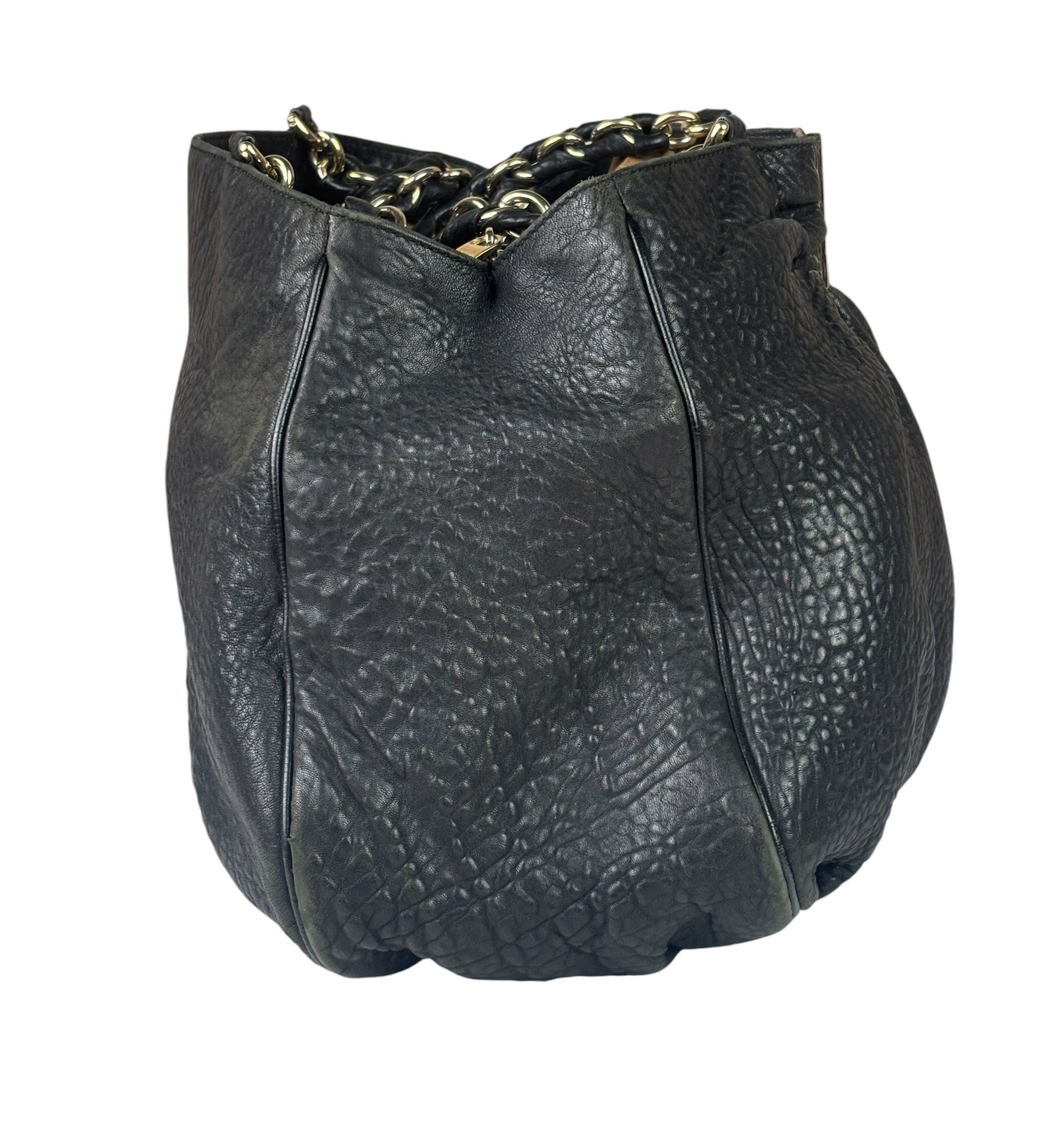 Fendi Vintage Black Leather Mia Chain Tote