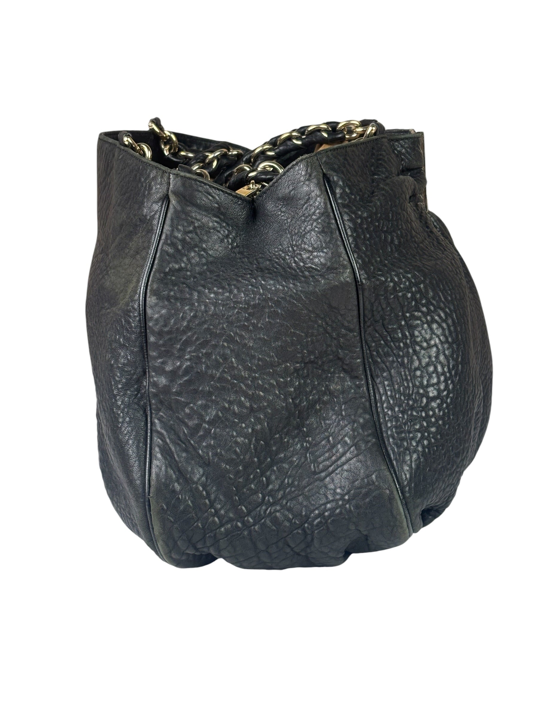 Fendi Vintage Black Leather Mia Chain Tote