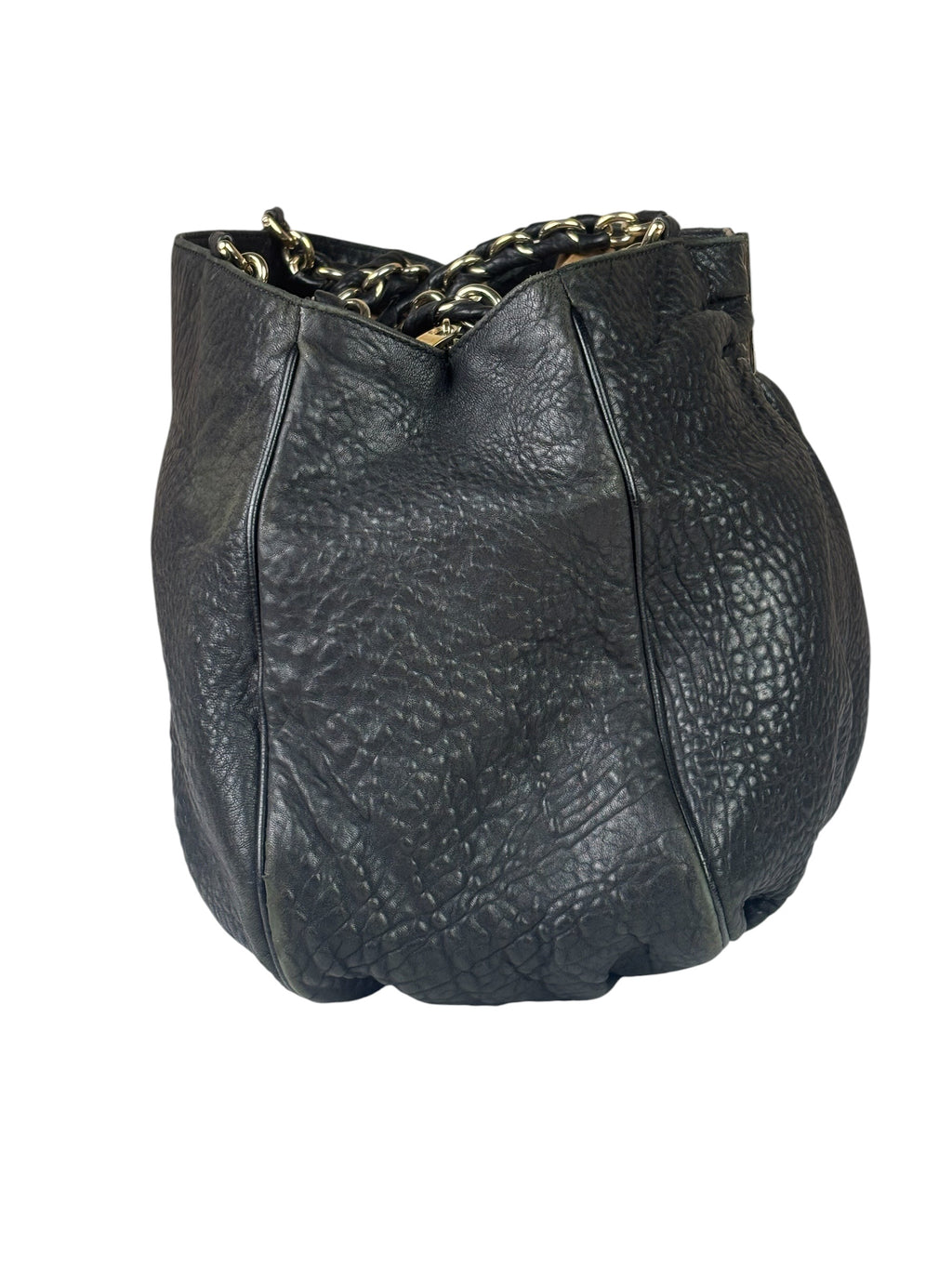 Fendi Vintage Black Leather Mia Chain Tote