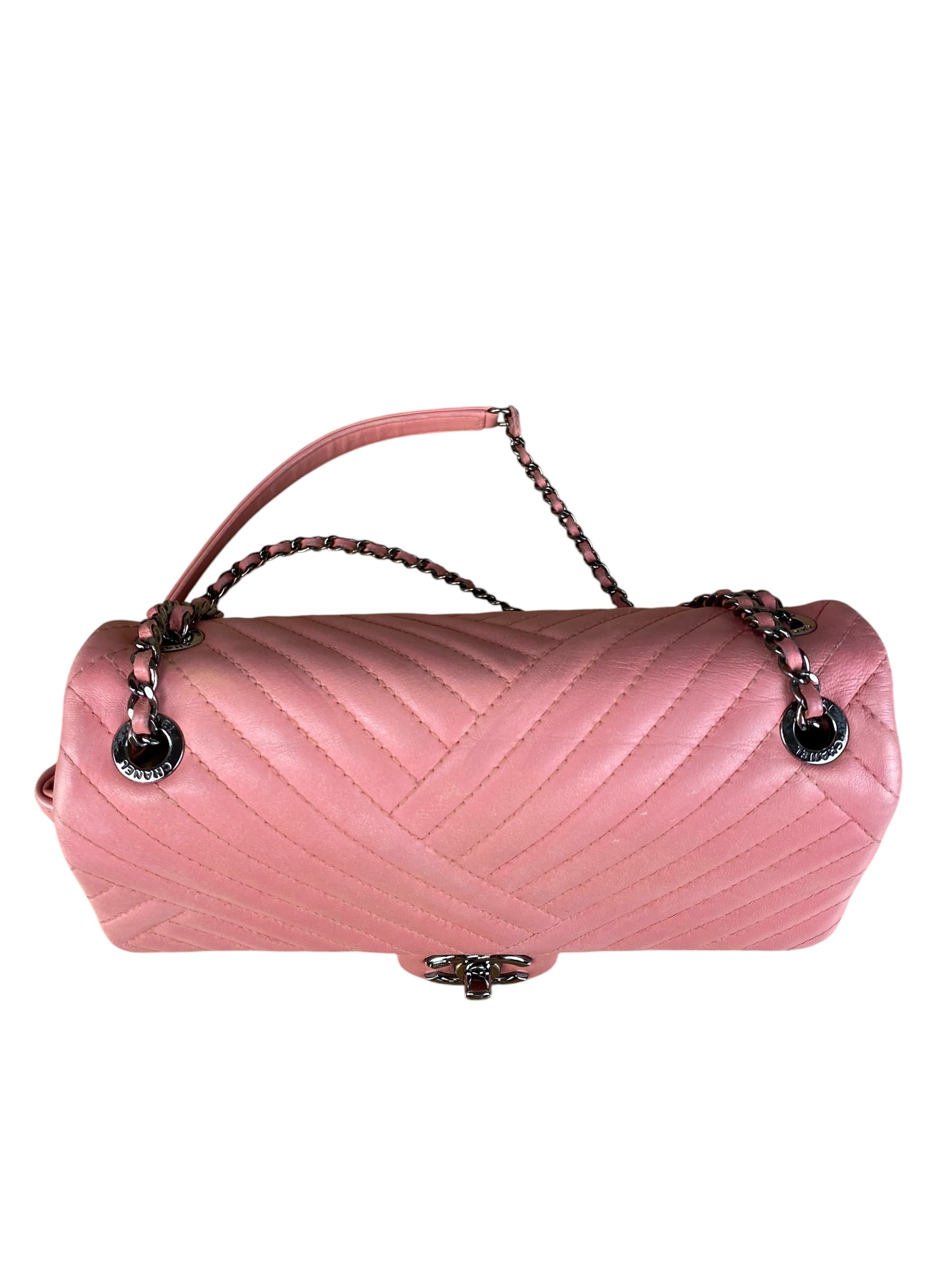 Chanel Pink Chevron Lambskin Flap Bag 2015