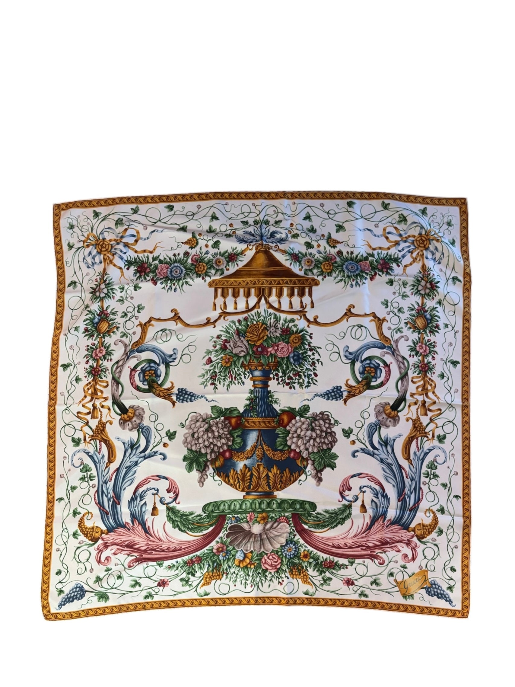 Gucci Vintage Silk Floral Vase Scarf