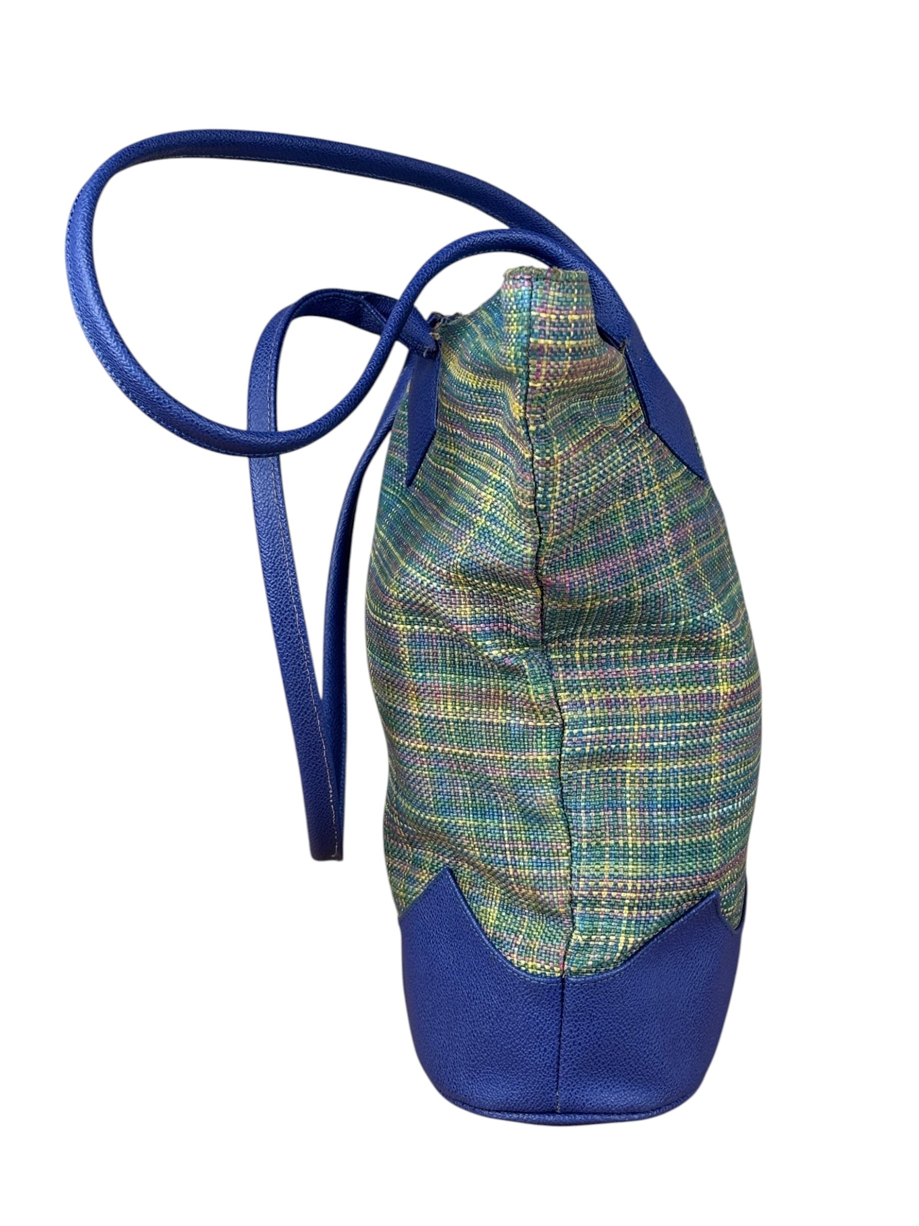 Vivienne Westwood Blue/Green Woven Plaid Saturn Shoulder Bag