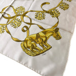 Hermes Ivory Gold Emblem Print Silk Scarf