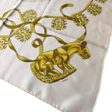 Hermes Ivory Gold Emblem Print Silk Scarf