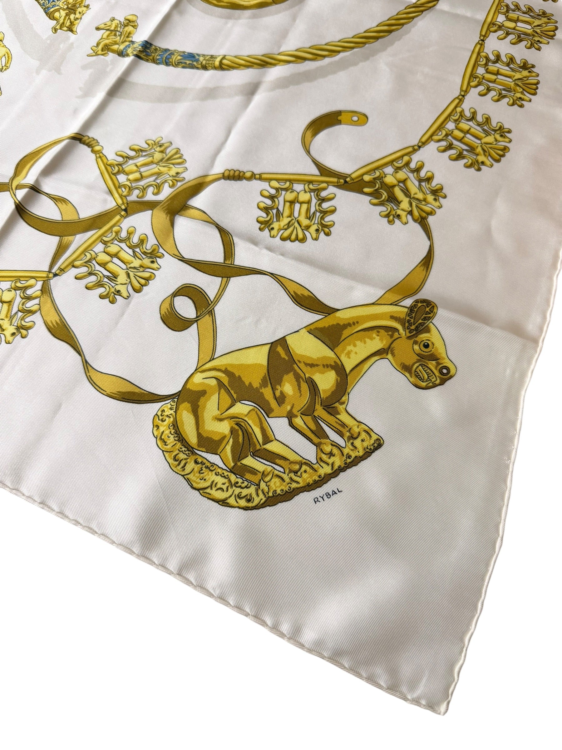 Hermes Ivory Gold Emblem Print Silk Scarf