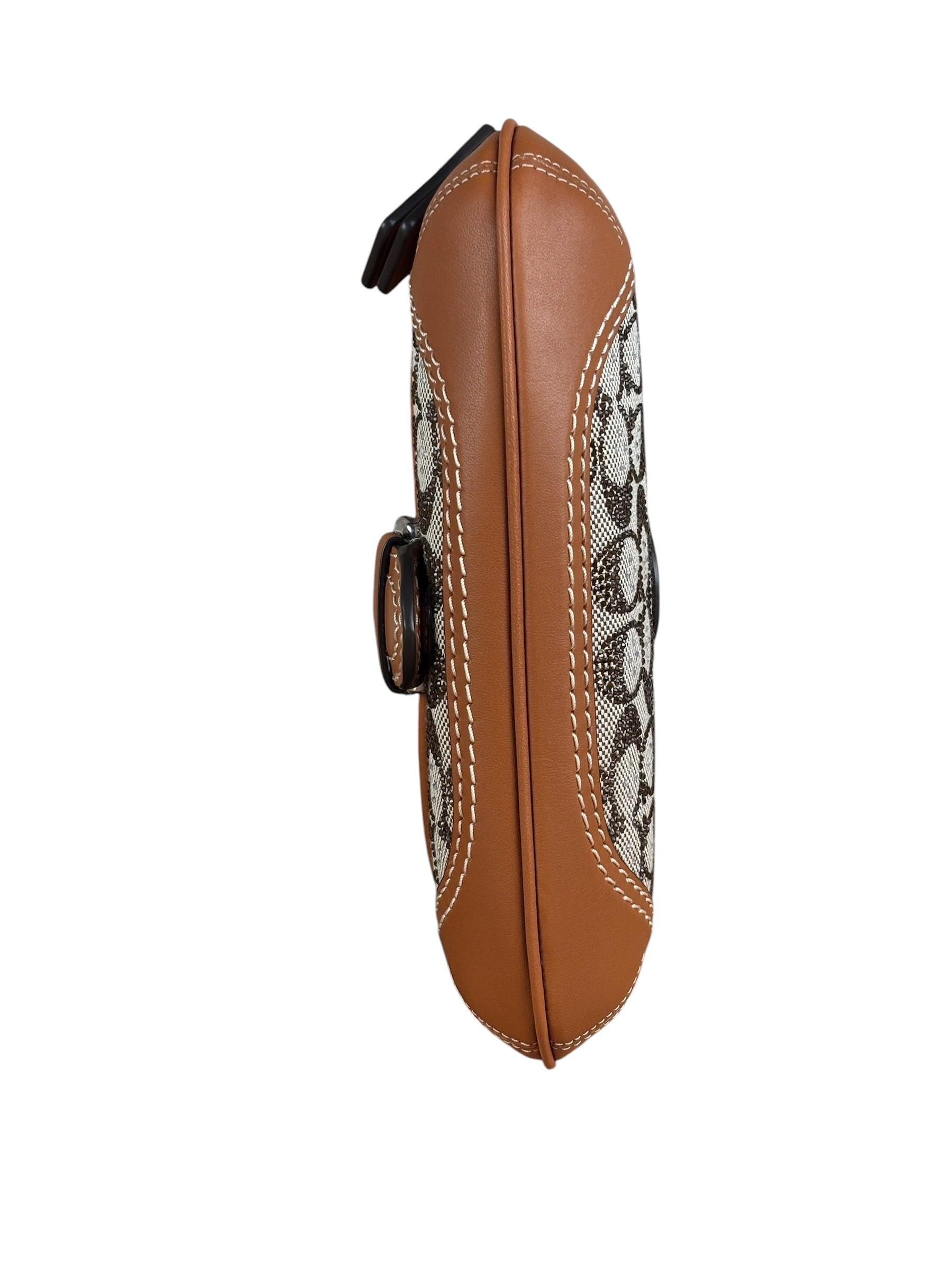 Coach Leather Trim Crystal Signature Jacquard Soho Pochette