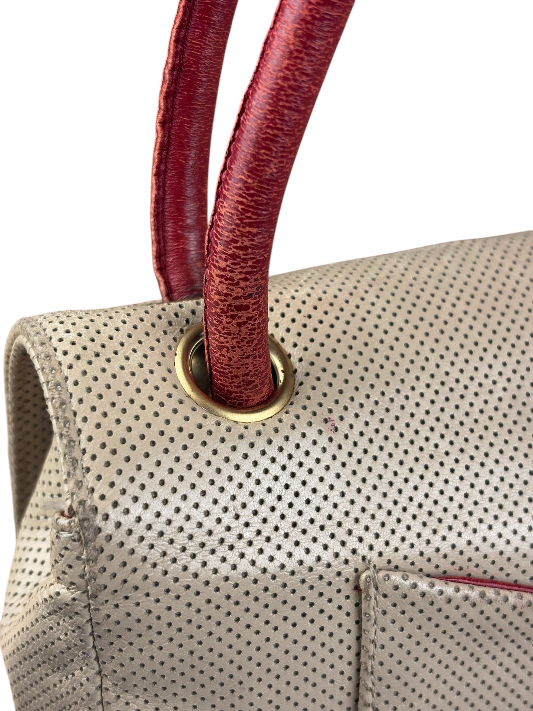 Chanel Beige Perforated Leather CC Flap Bag 2001