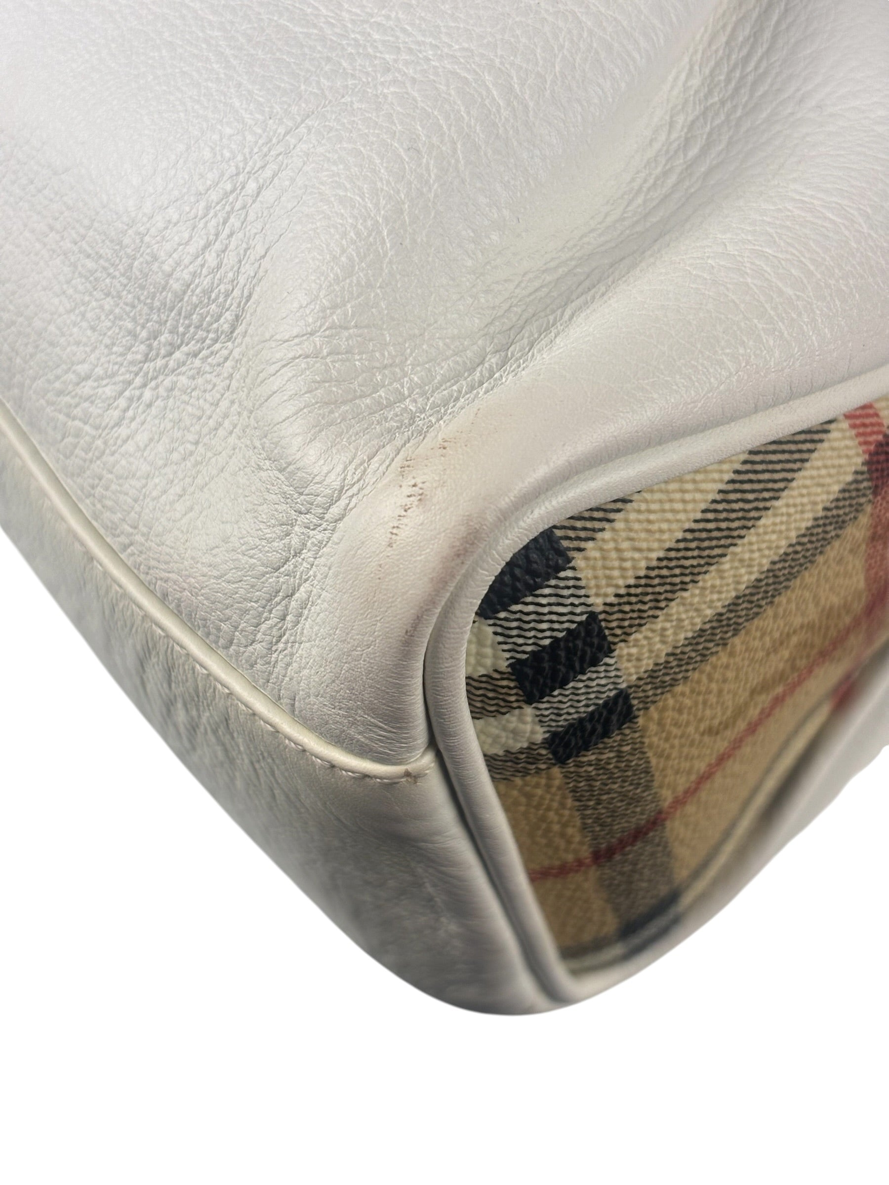 Burberry White Leather Bamboo Cinch Tote