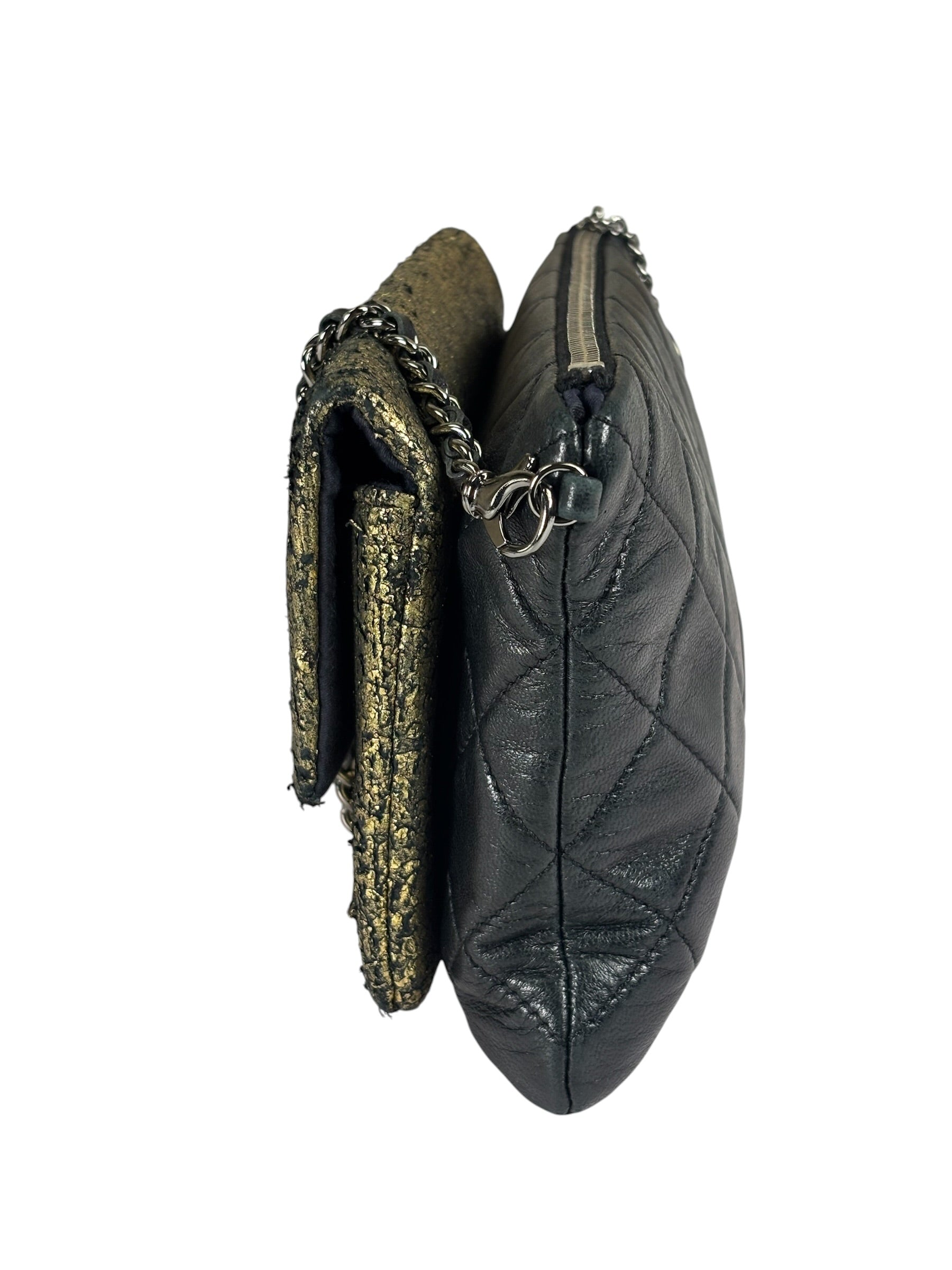 Chanel Black/Golden Quilted Lambskin Night Clutch On Chain Flap Bag 2012