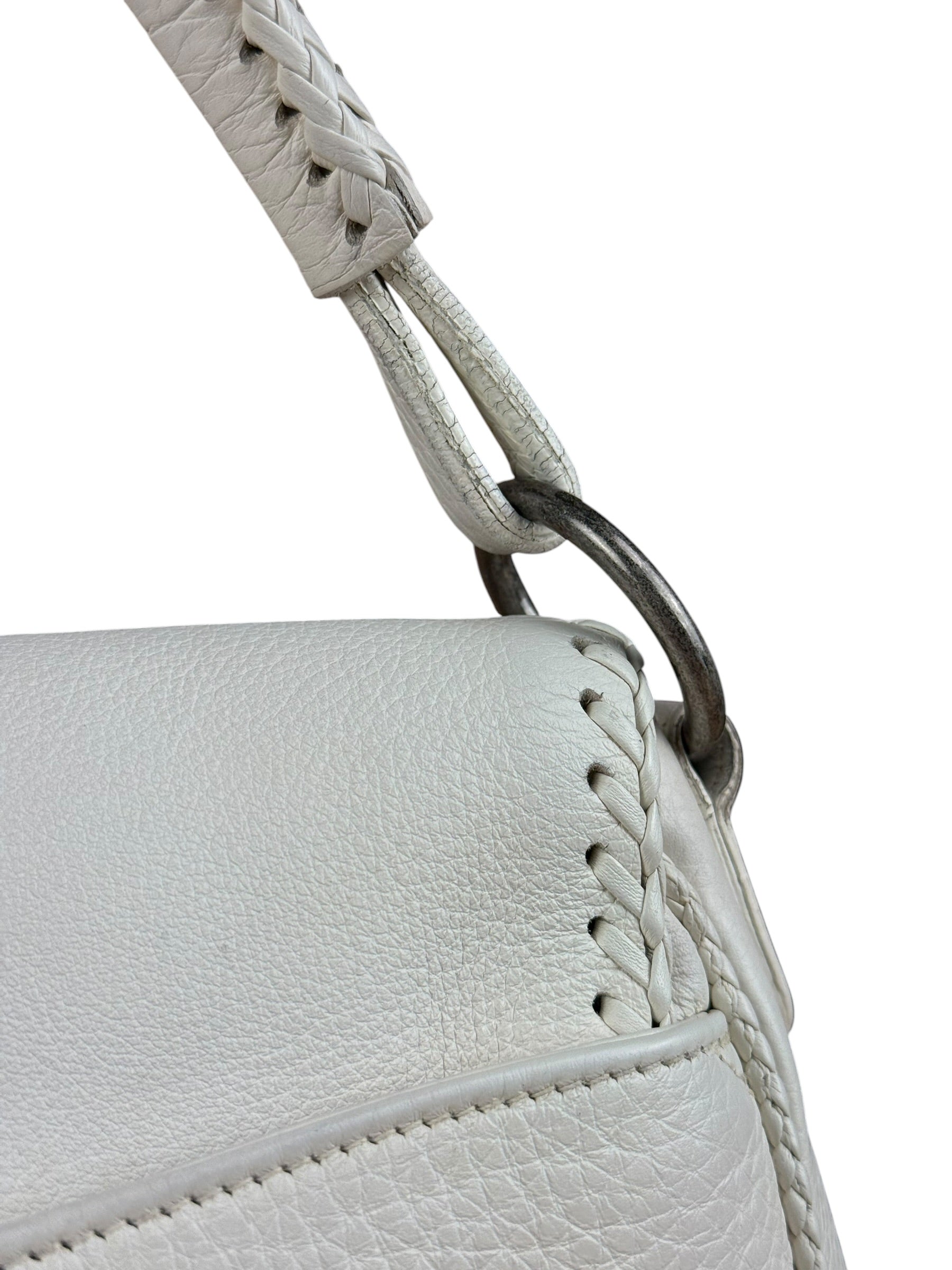 Christian Dior White Leather Gaucho Double Saddle Shoulder Bag